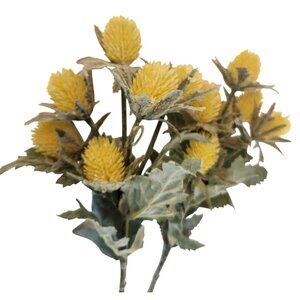 Artificial Yellow Thistle Floral Stems Bundle 2 Stems Lifelike Green Leaves 16 I